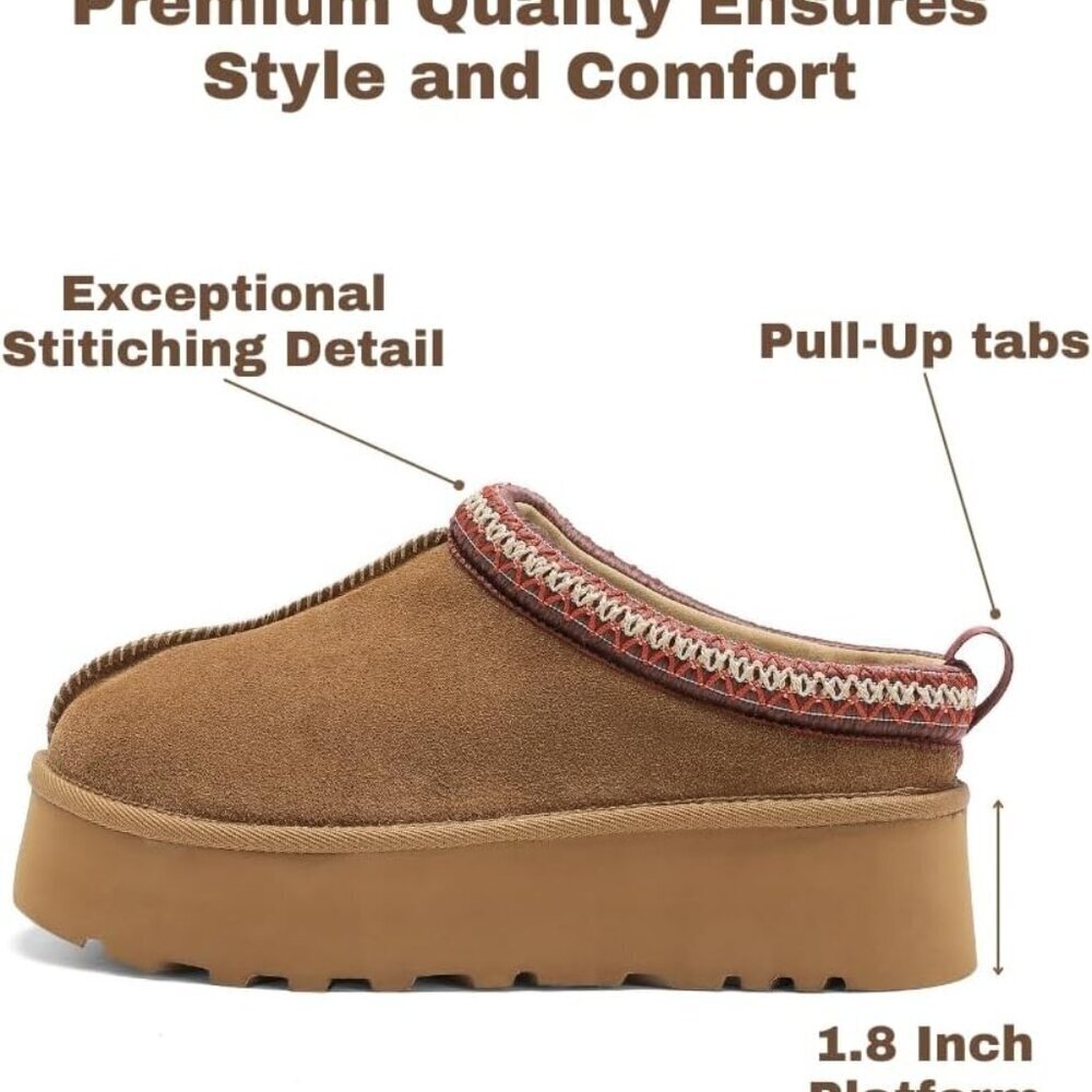 Women's Suede Platform Slippers Fleece Lined Anti-Slip Indoor Outdoor - Picture 3 of 6